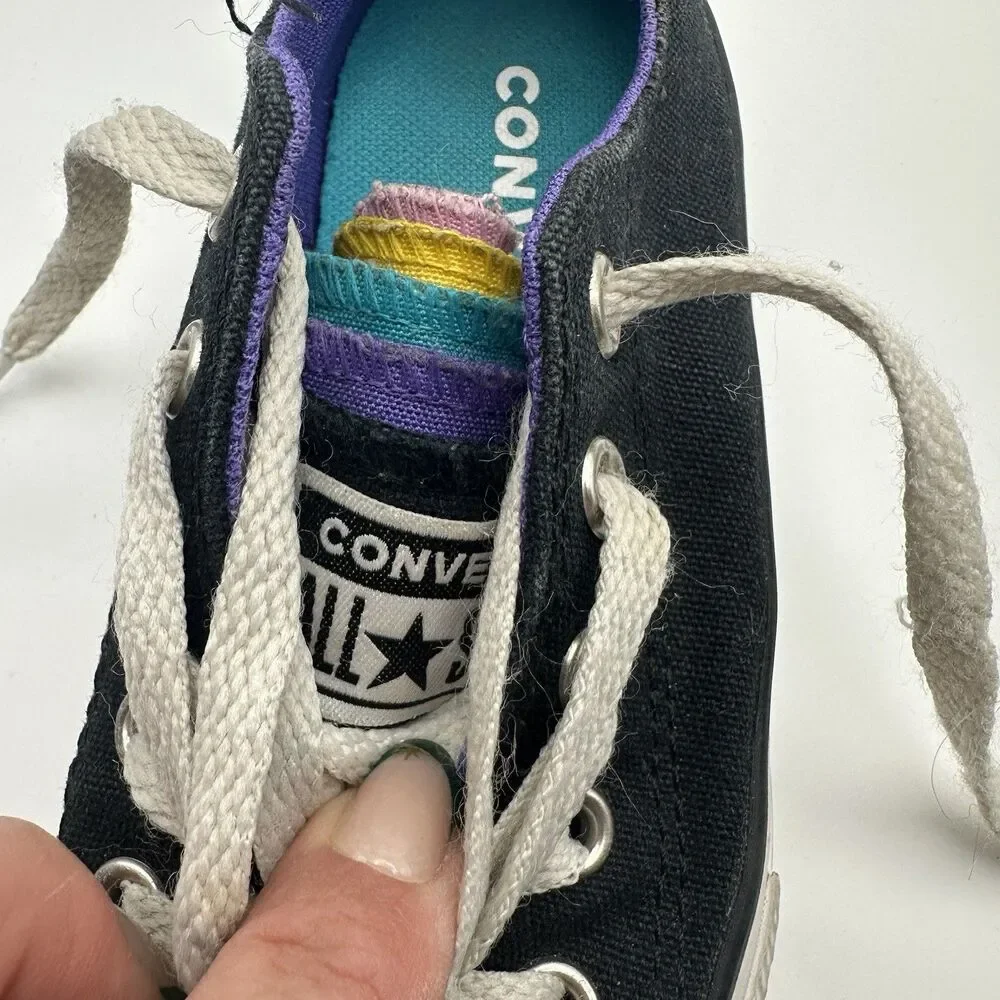 Converse All Star Black Chuck‎ Taylor 5 Tongue! Rainbow Low Tops Boys Girls 11